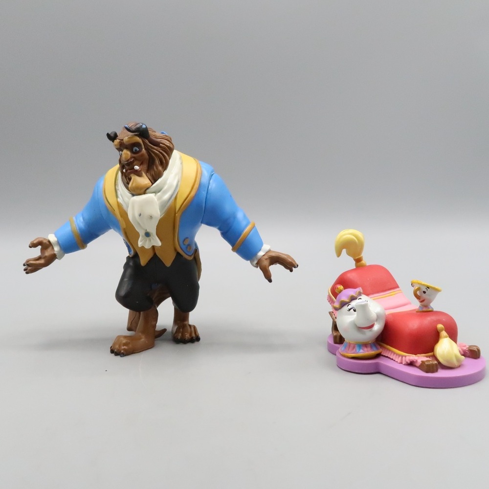 Beauty & The Beast 4" Beast & Ms Pots Chip Figure Cake Topper lot